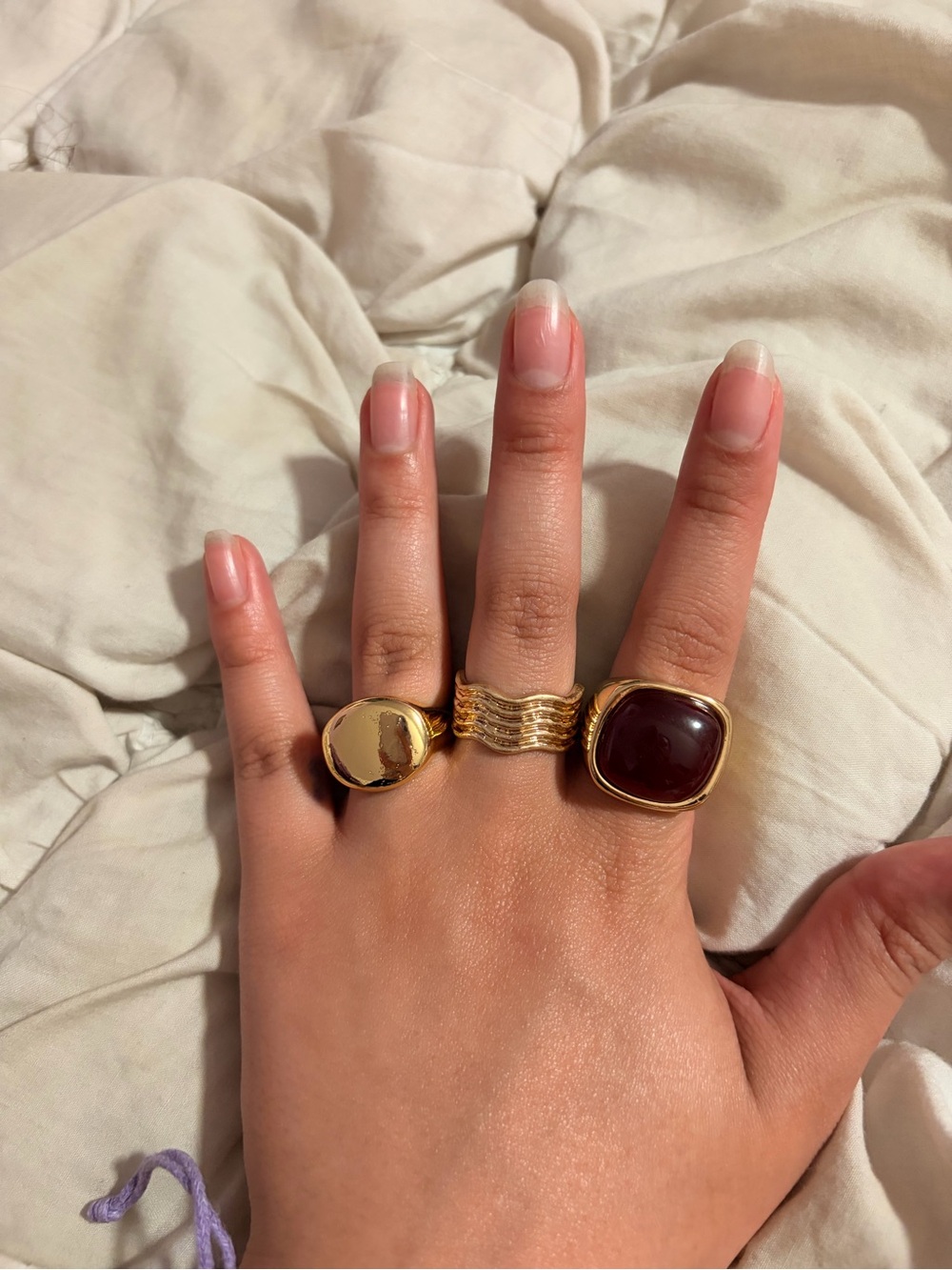 Set of 3 Gold Tone Statement Rings Retro Chunky Cocktail Stackable